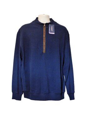 Roundtree & Yorke Pullover XL Navy Blue Half-Zip Collar Cotton Sweater